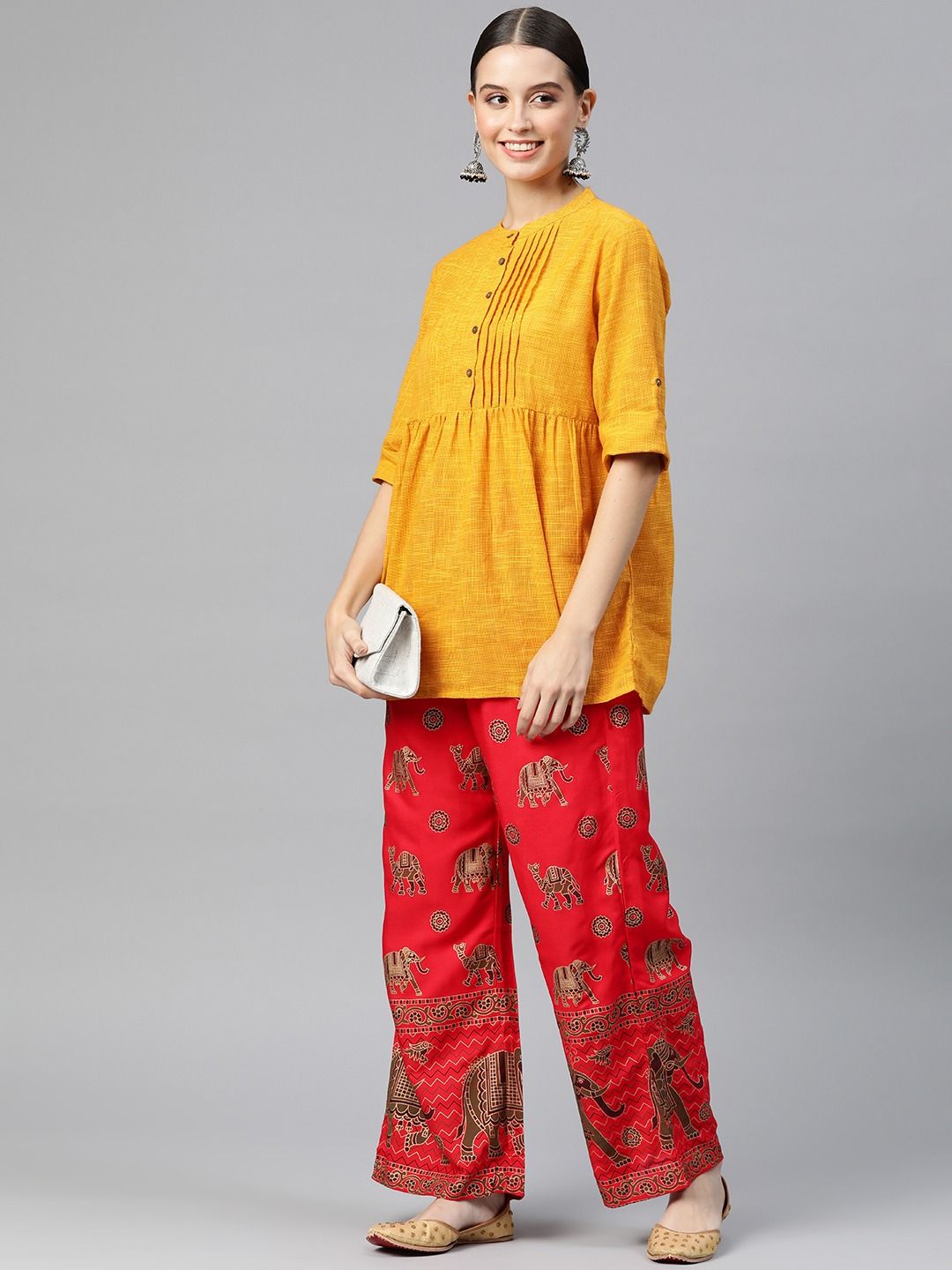 Straight Style Cotton Fabric Red Color Palazzo - Image 2