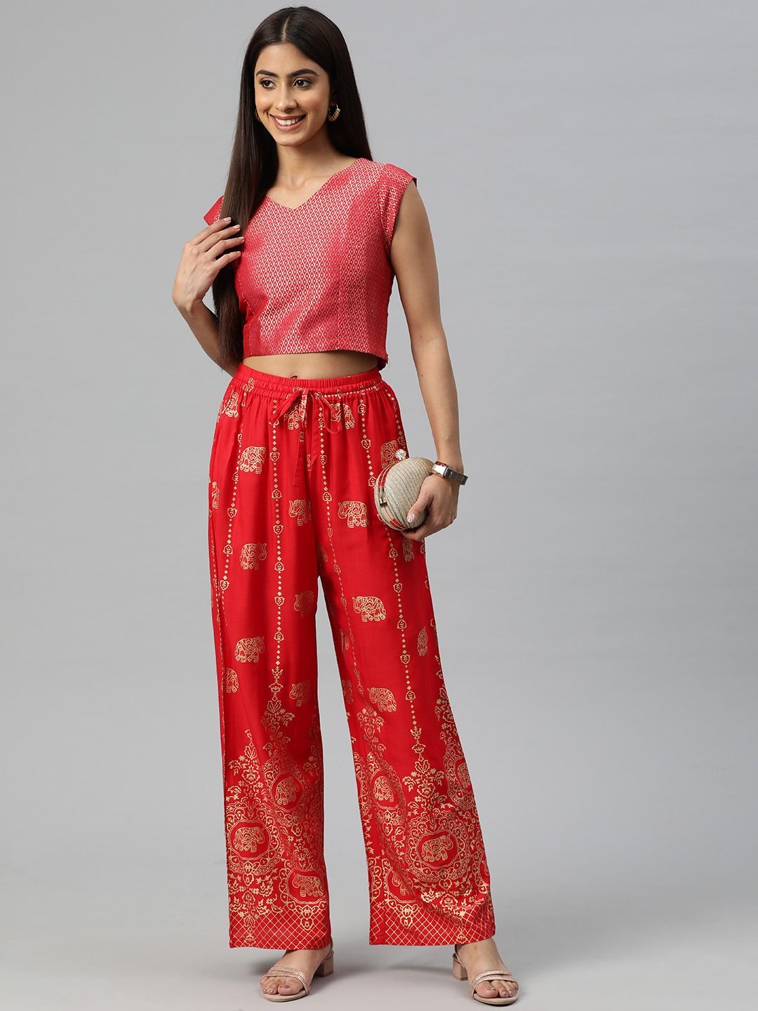 Straight Style Rayon Fabric Red Color Printed Palazzo - Image 4