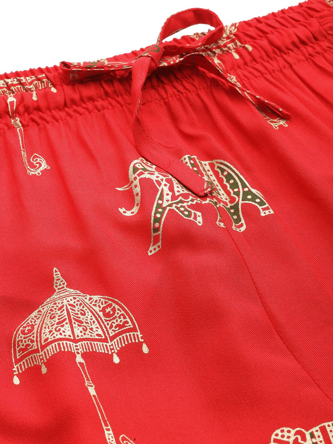 Cotton Fabric Red Color Regular Fit Palazzos With Printed Work - Image 5