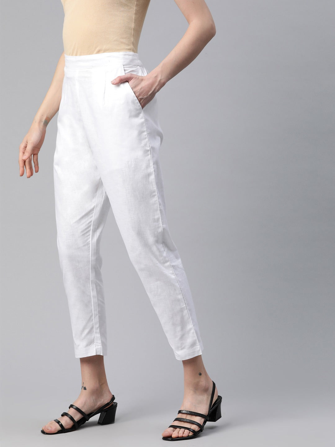 Linen Fabric White Color Regular Fit Palazzos - Image 2