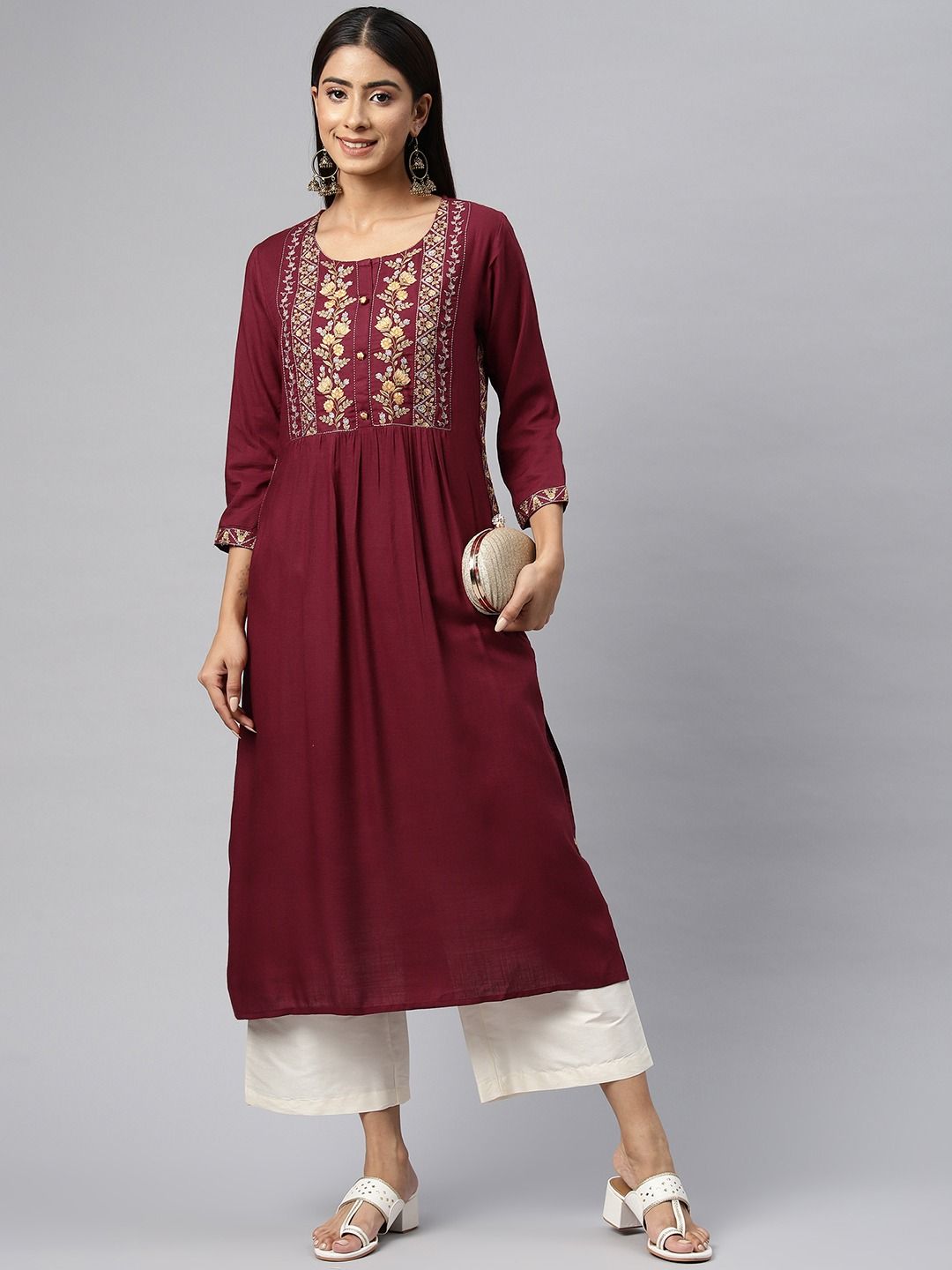 Naira Style Rayon Fabric Maroon Color Kurti - Image 3