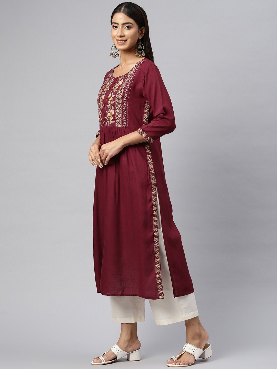 Naira Style Rayon Fabric Maroon Color Kurti - Image 4