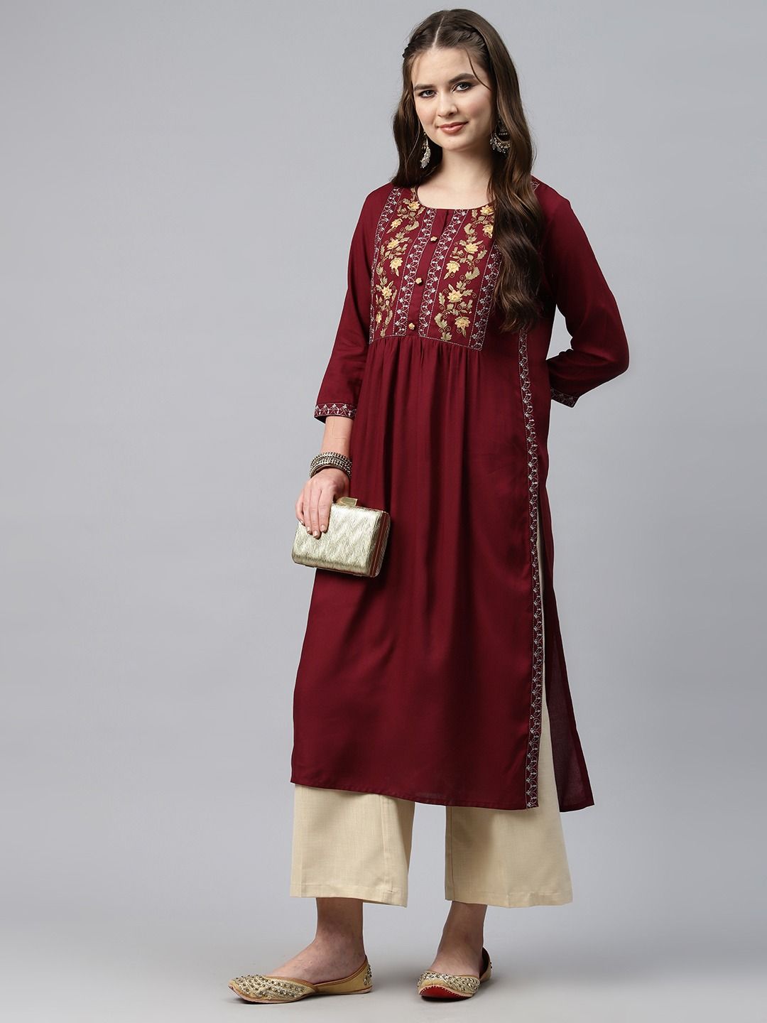 Naira Style Rayon Fabric Maroon Color Kurti - Image 3