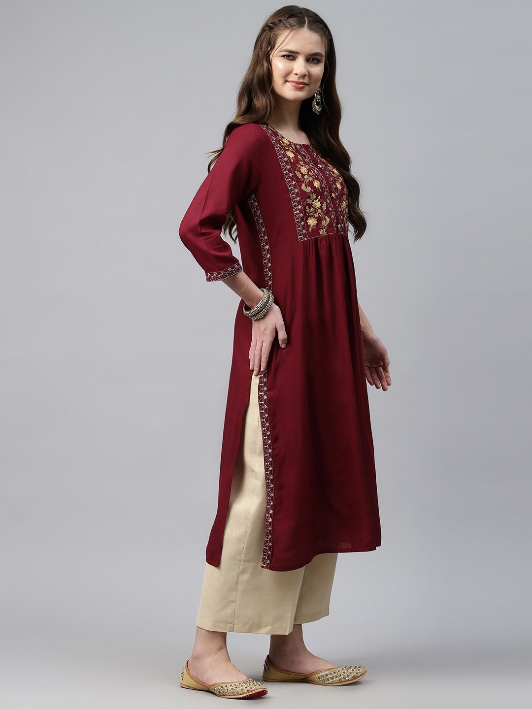 Naira Style Rayon Fabric Maroon Color Kurti - Image 4