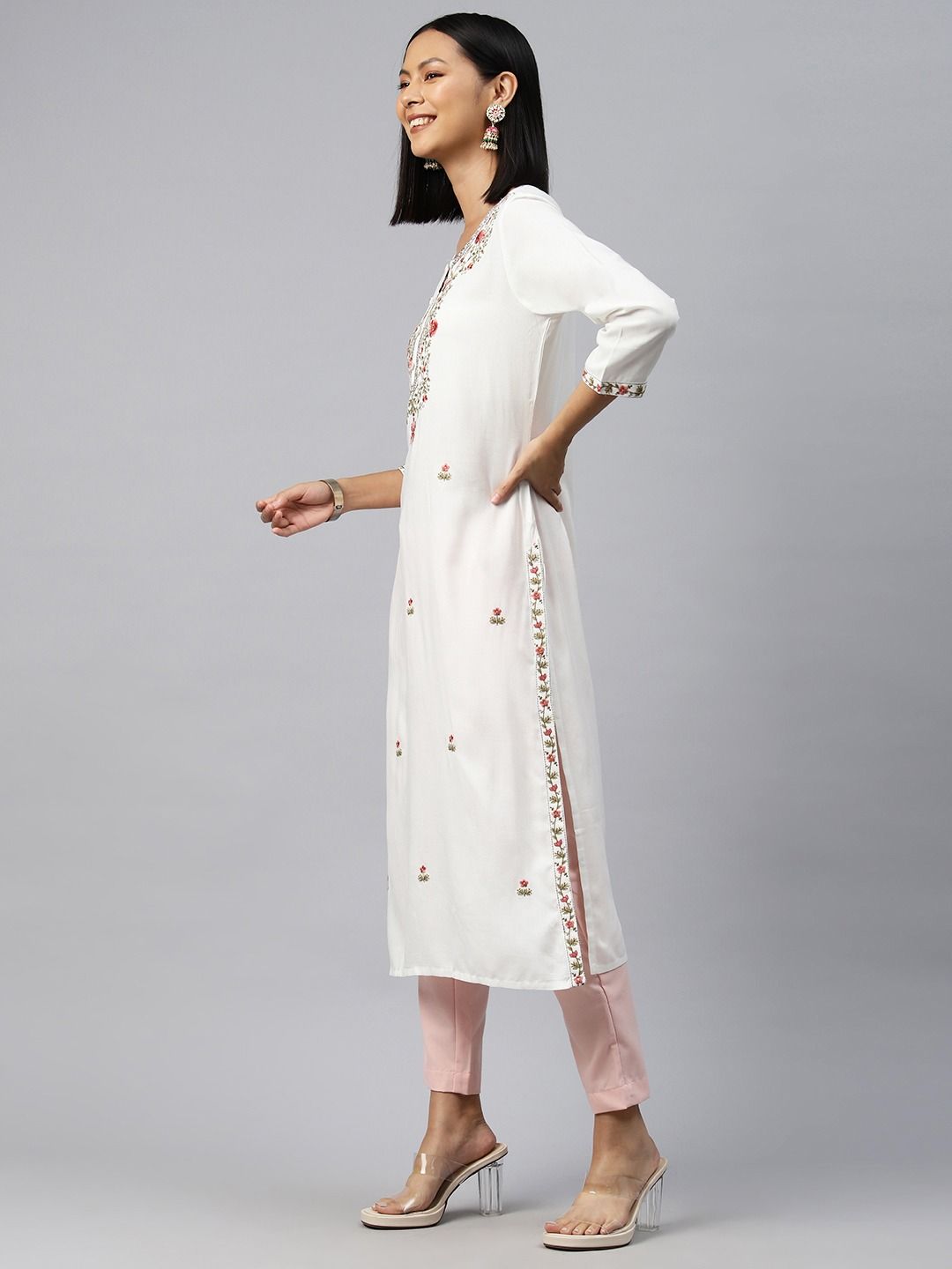 Straight Style Rayon Fabric White Color Kurti - Image 4