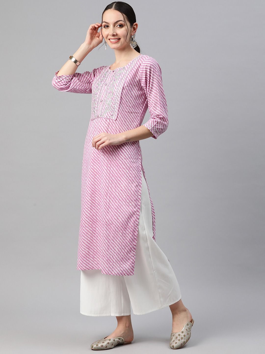 Straight Style Cotton Fabric Lavender Color Kurti - Image 3