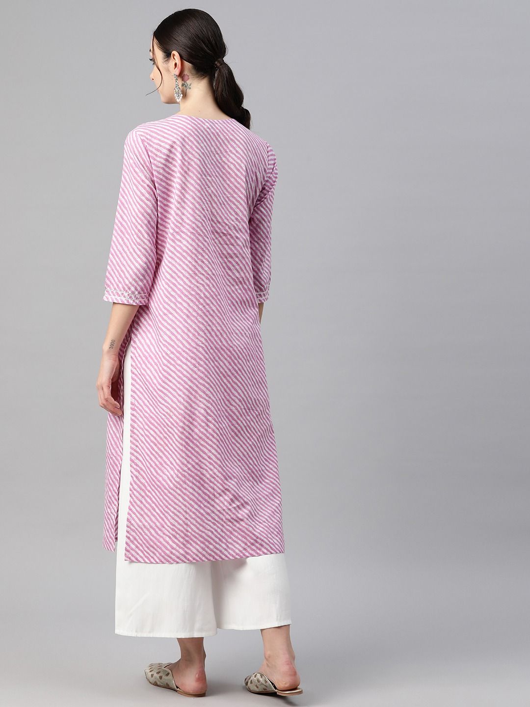 Straight Style Cotton Fabric Lavender Color Kurti - Image 4