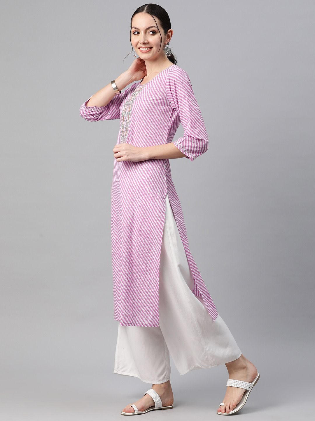Straight Style Cotton Fabric Purple Color Kurti - Image 3