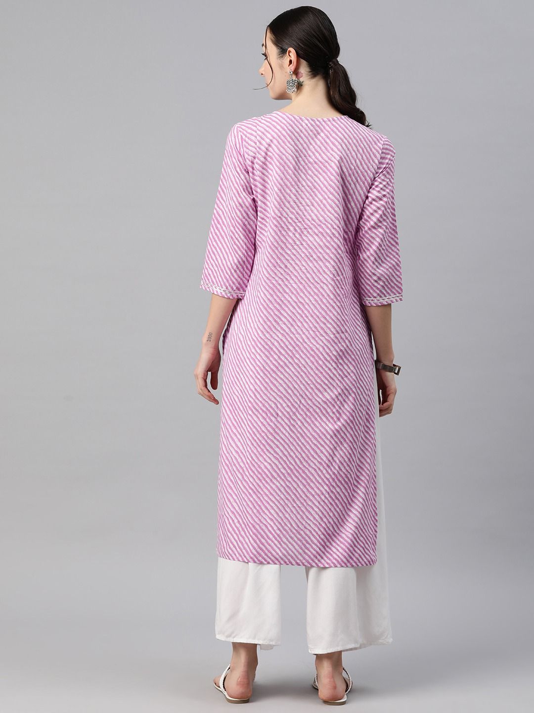 Straight Style Cotton Fabric Purple Color Kurti - Image 4