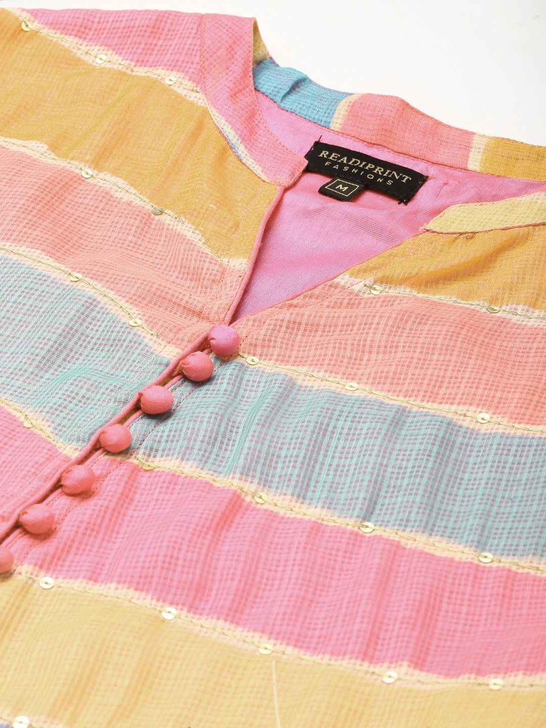 Jute Silk Fabric Multicolor Anarkali Style Lehariya Printed Kurta - Image 2