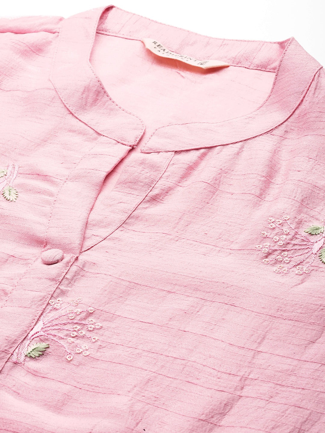 Straight Style Silk Fabric Pink Color Kurti - Image 5