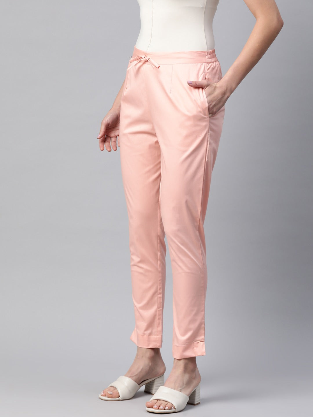 Cotton Lycra Fabric Pink Color Trouser - Image 2