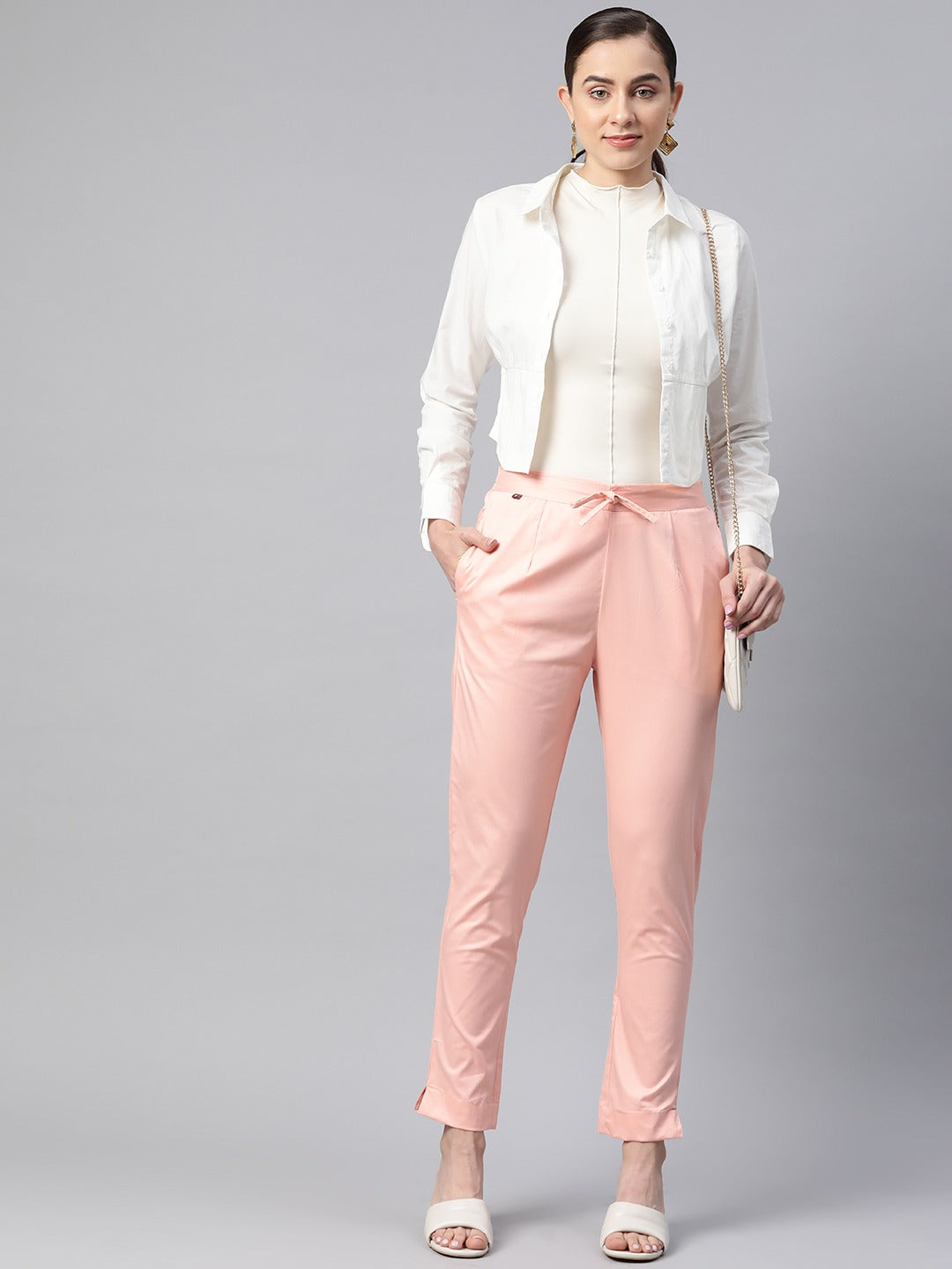 Cotton Lycra Fabric Pink Color Trouser - Image 4