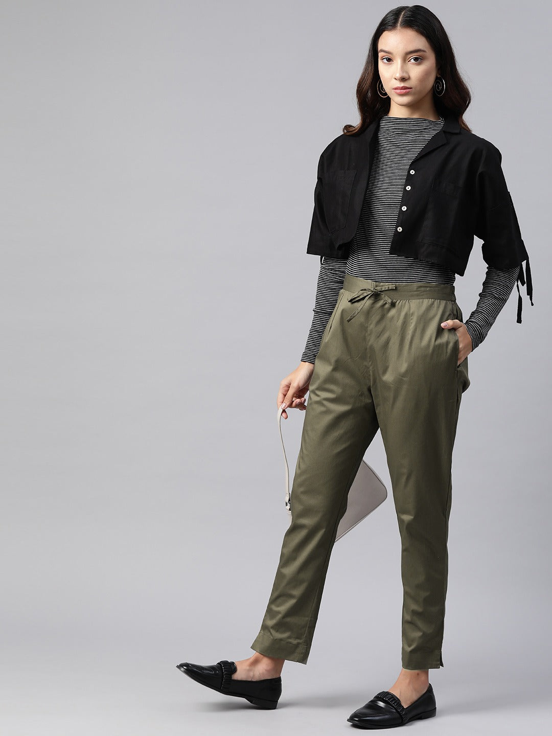 Cotton Lycra Fabric Olive Color Trouser - Image 3