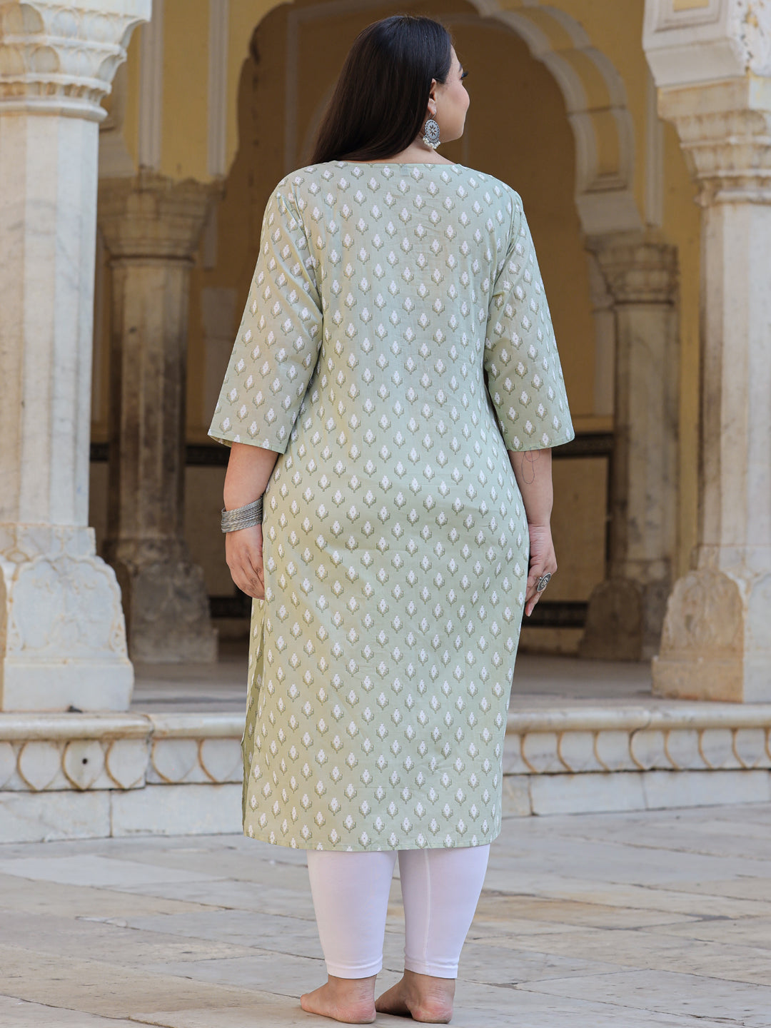 Straight Style Cotton Fabric Green Color Kurta - Image 4