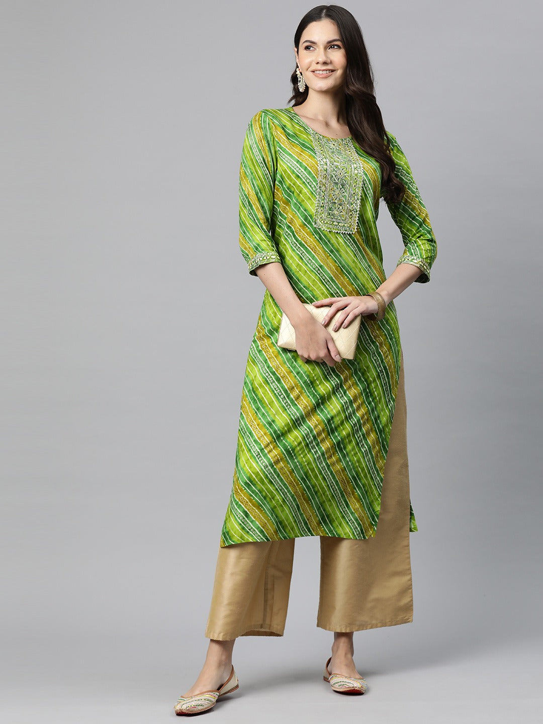 Straight Style Rayon Fabric Green Color Kurta - Image 2
