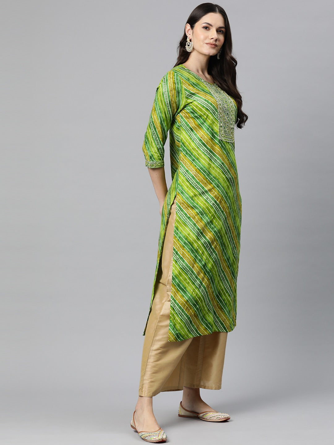 Straight Style Rayon Fabric Green Color Kurta - Image 3
