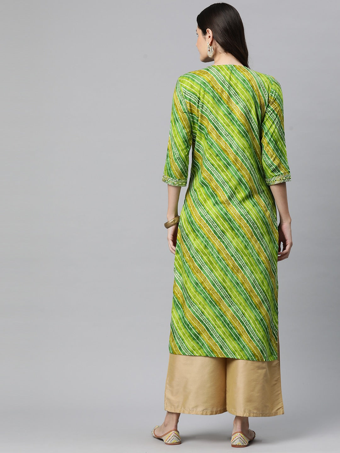 Straight Style Rayon Fabric Green Color Kurta - Image 4
