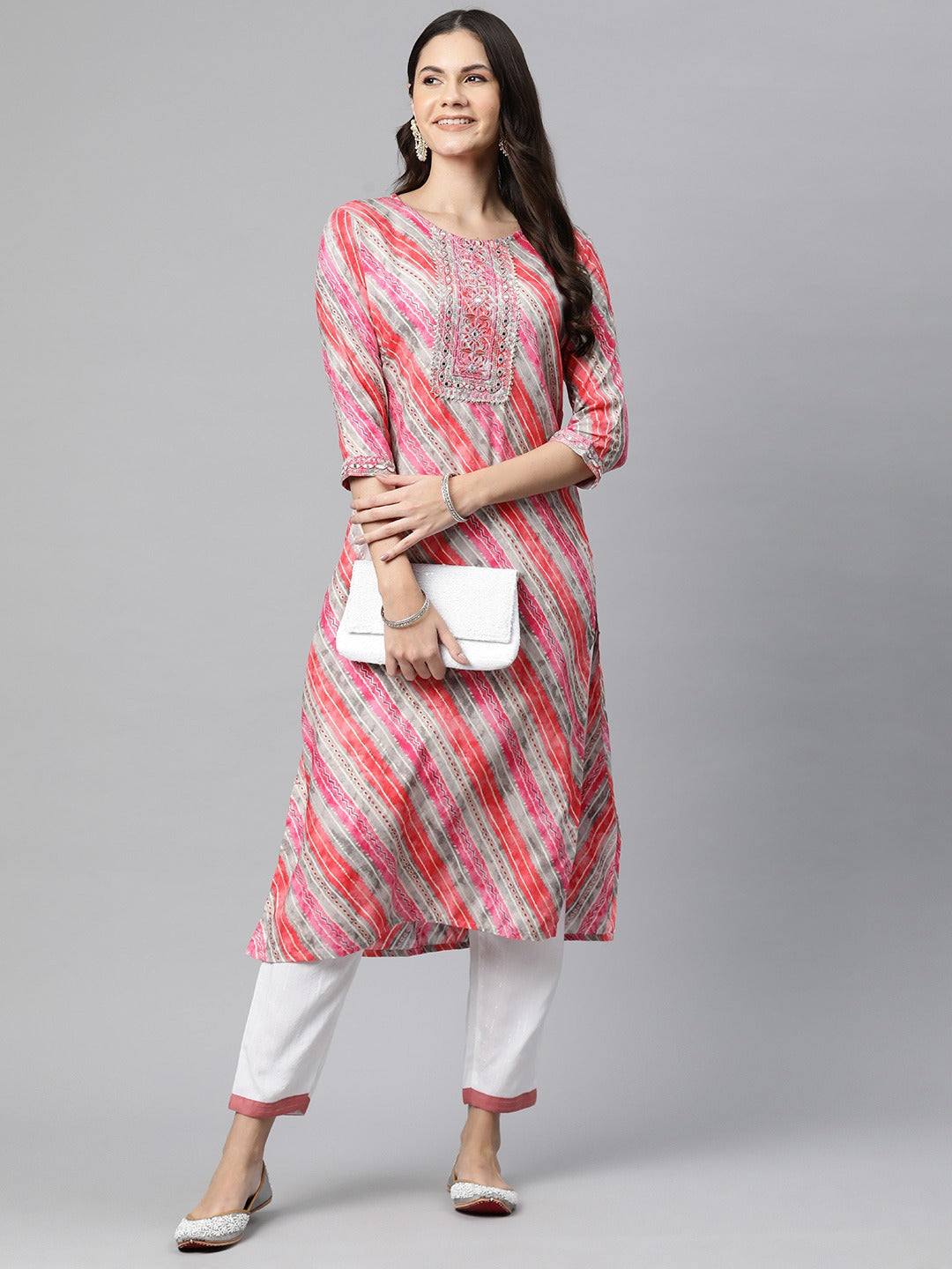 Straight Style Rayon Fabric Pink Color Kurta - Image 2