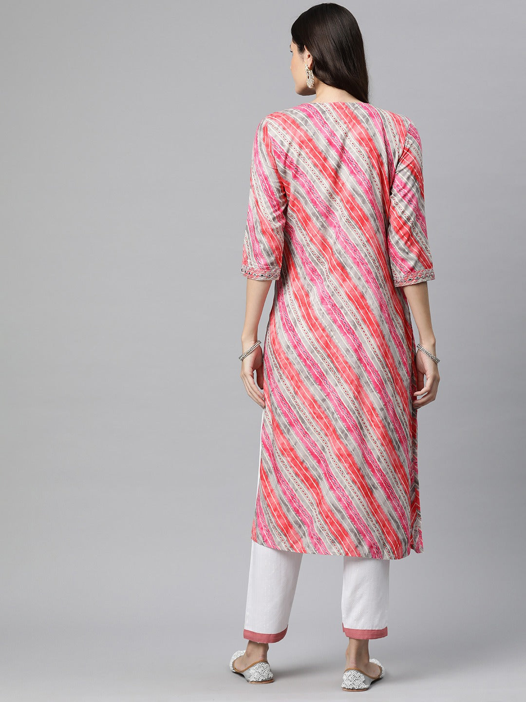 Straight Style Rayon Fabric Pink Color Kurta - Image 4