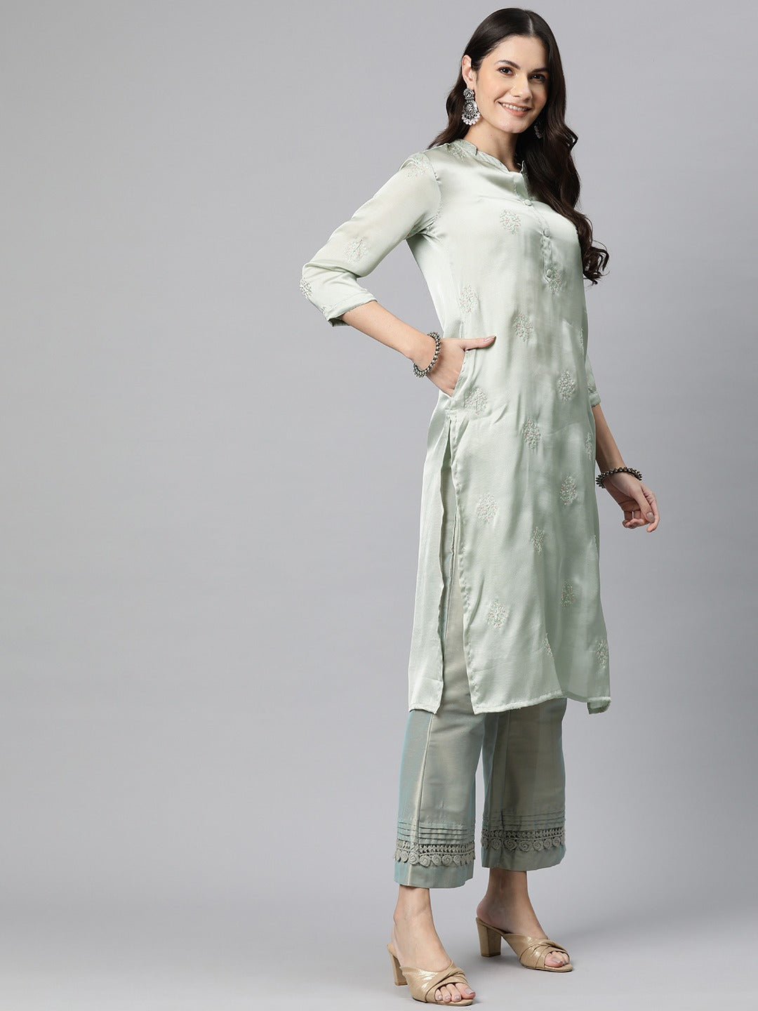 Silk Embroidered Straight Kurta - Image 2