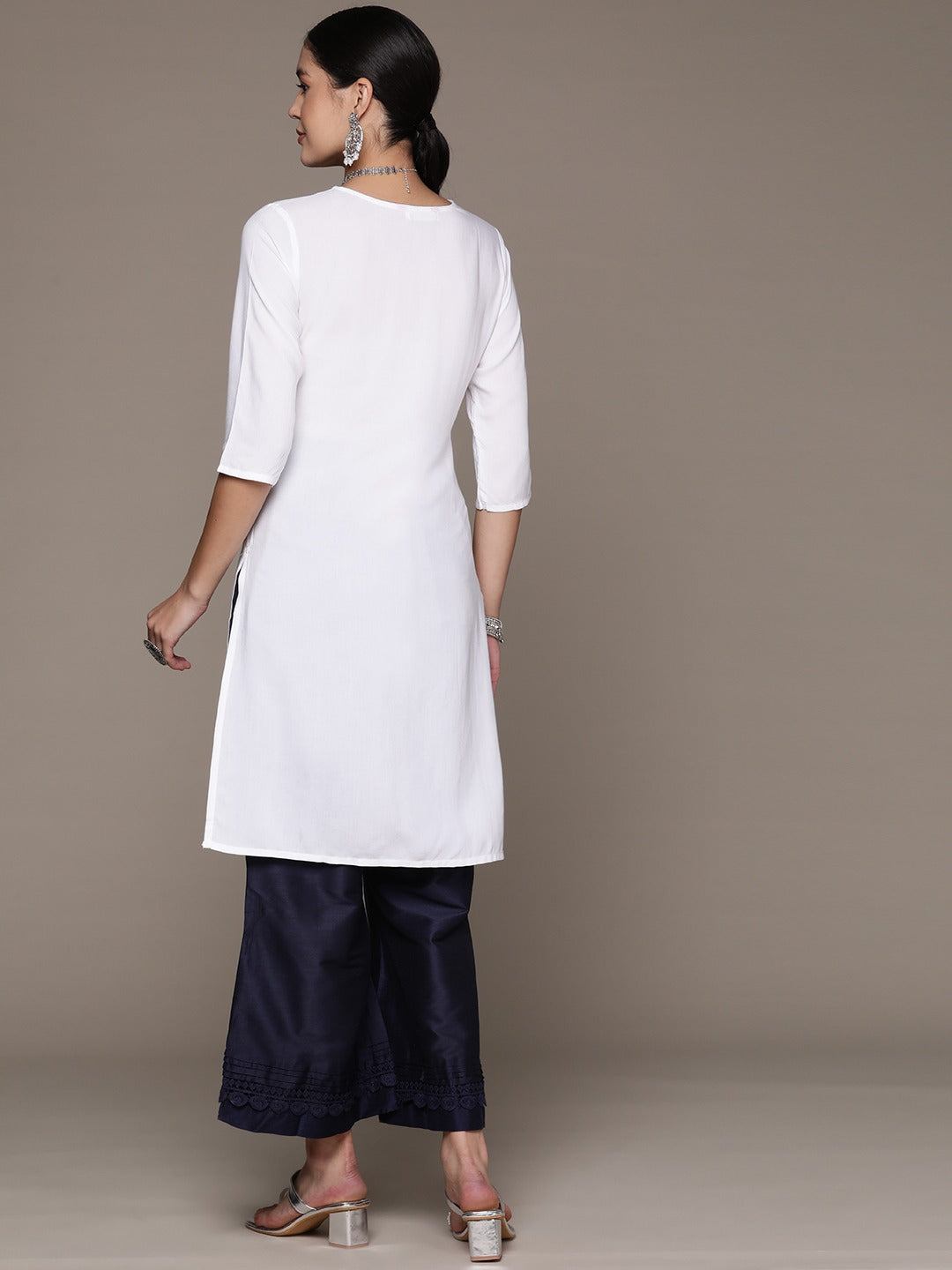Straight Style Rayon Fabric White Color Kurta - Image 4