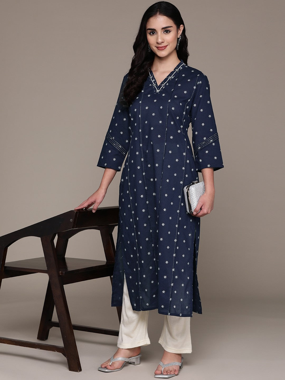Straight Style Cotton Fabric Black Color Kurta - Image 2