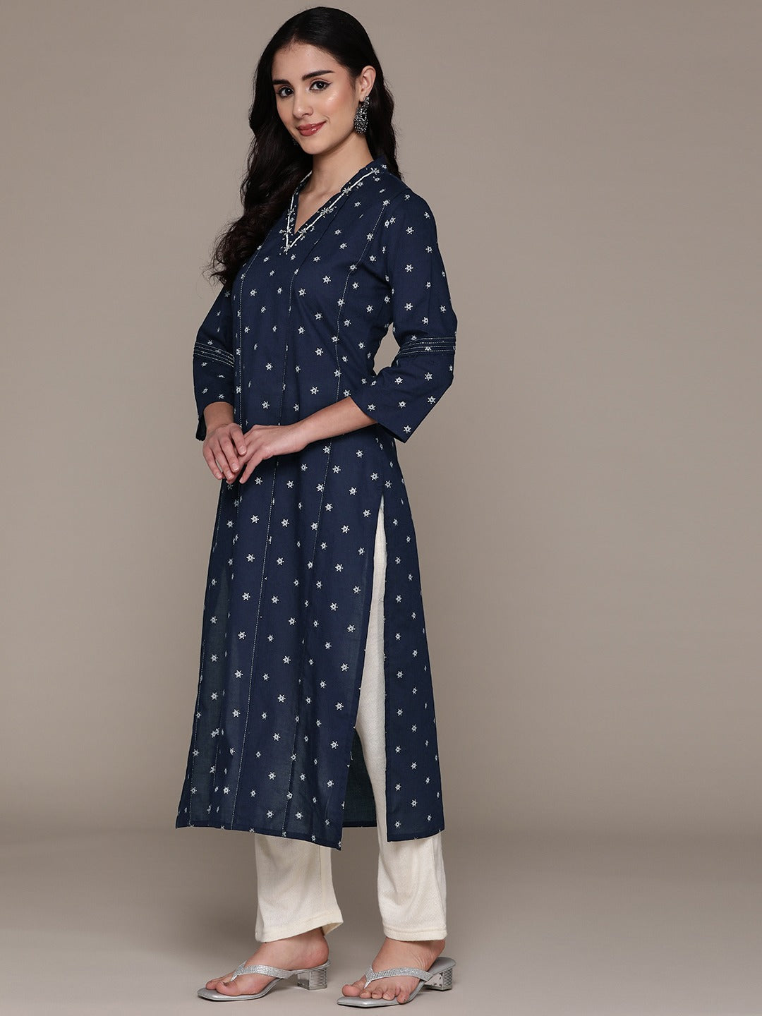 Straight Style Cotton Fabric Black Color Kurta - Image 3