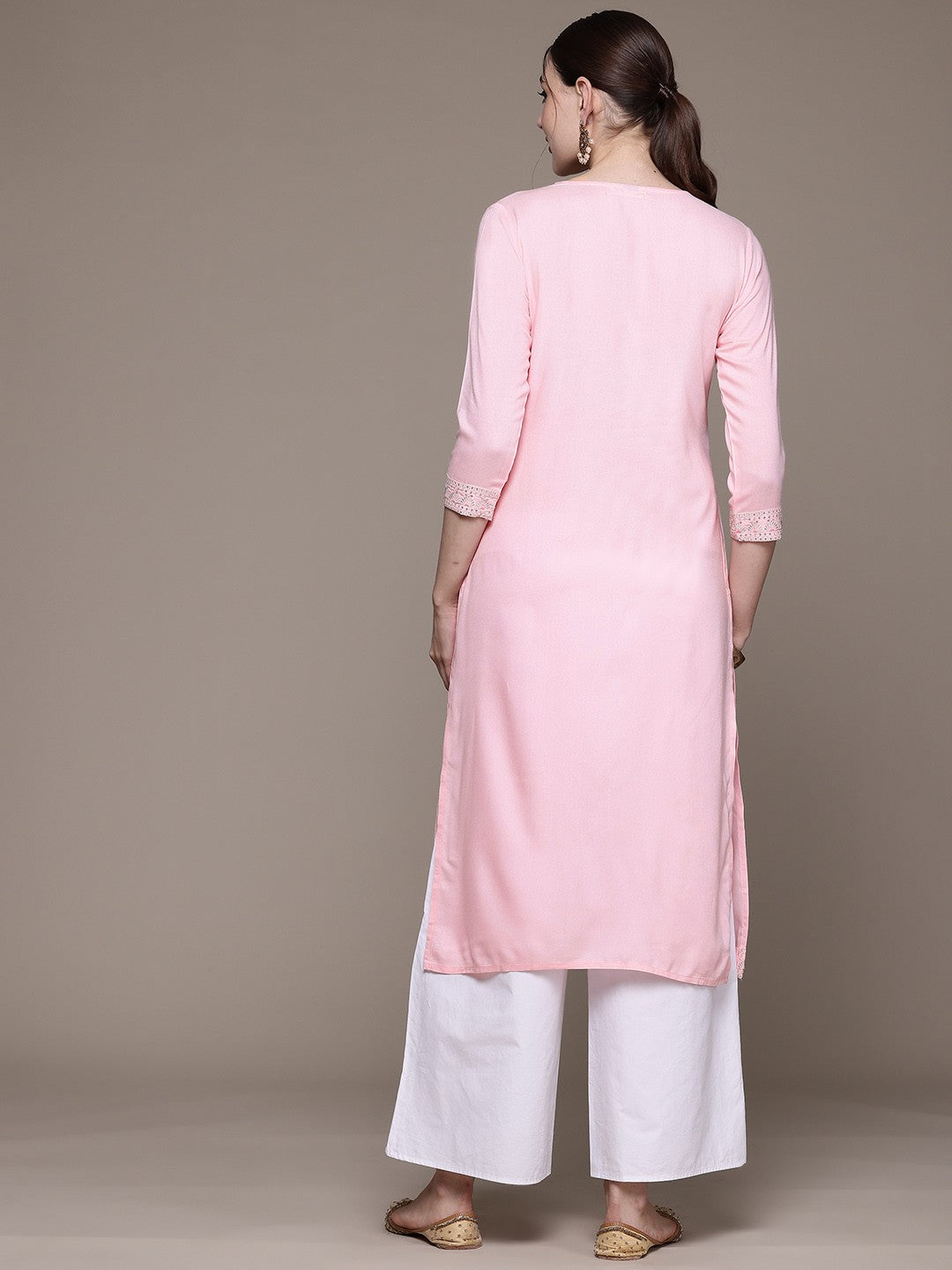 Straight style Rayon fabric Pink color kurta - Image 4