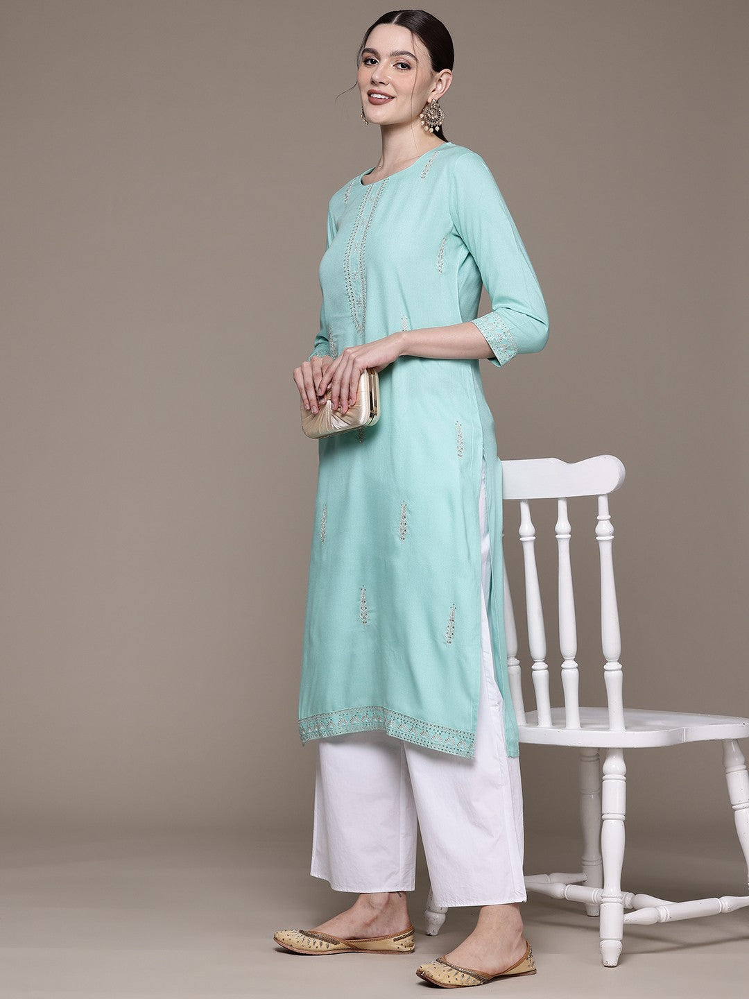 Straight style Rayon fabric Blue color kurta - Image 2