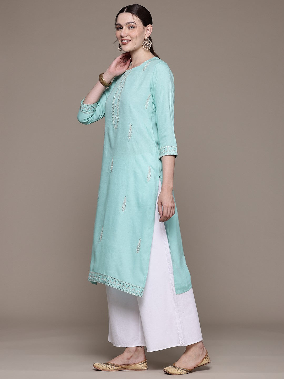 Straight style Rayon fabric Blue color kurta - Image 3