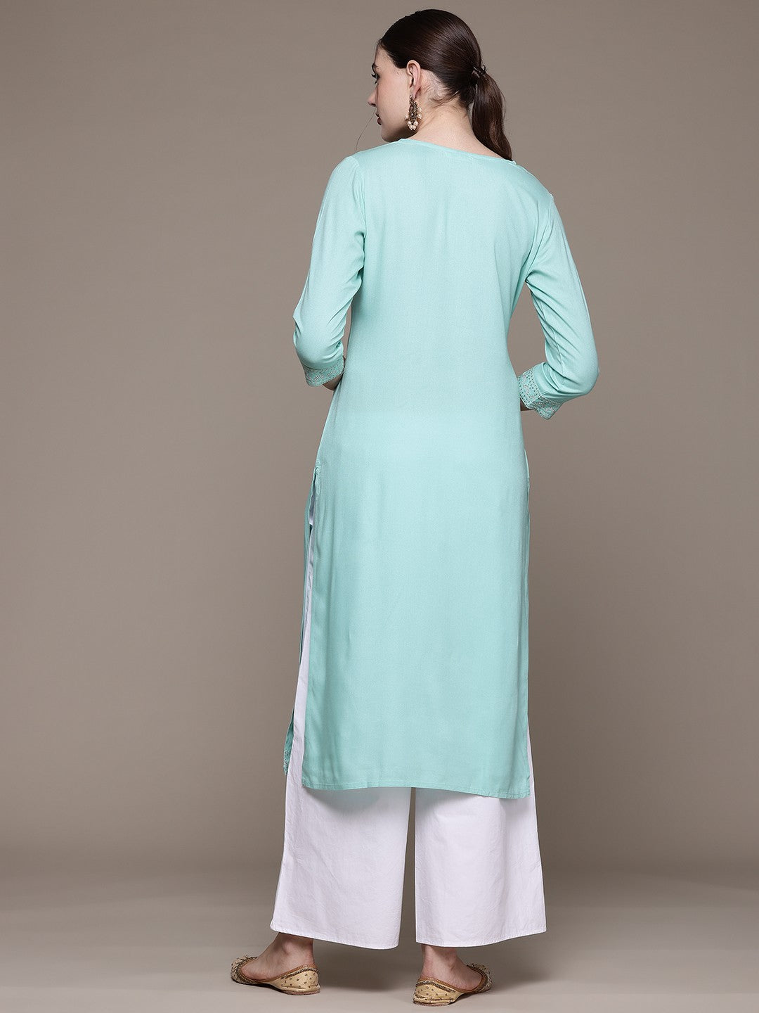 Straight style Rayon fabric Blue color kurta - Image 4