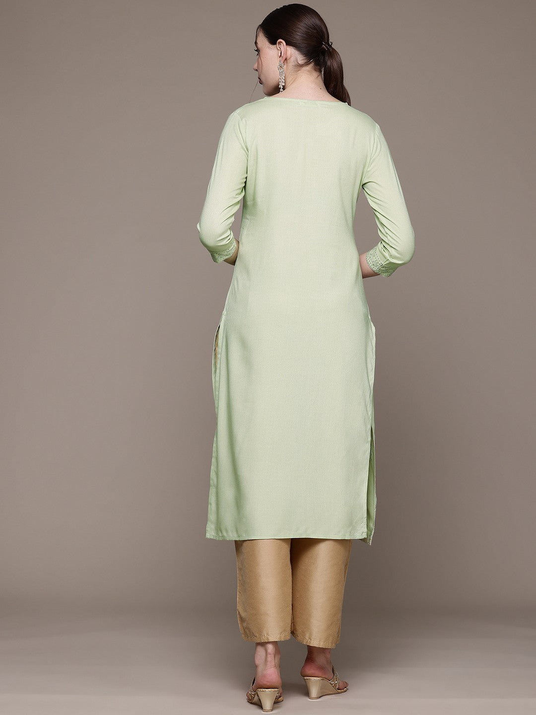 Straight style Rayon fabric Green color kurta - Image 4
