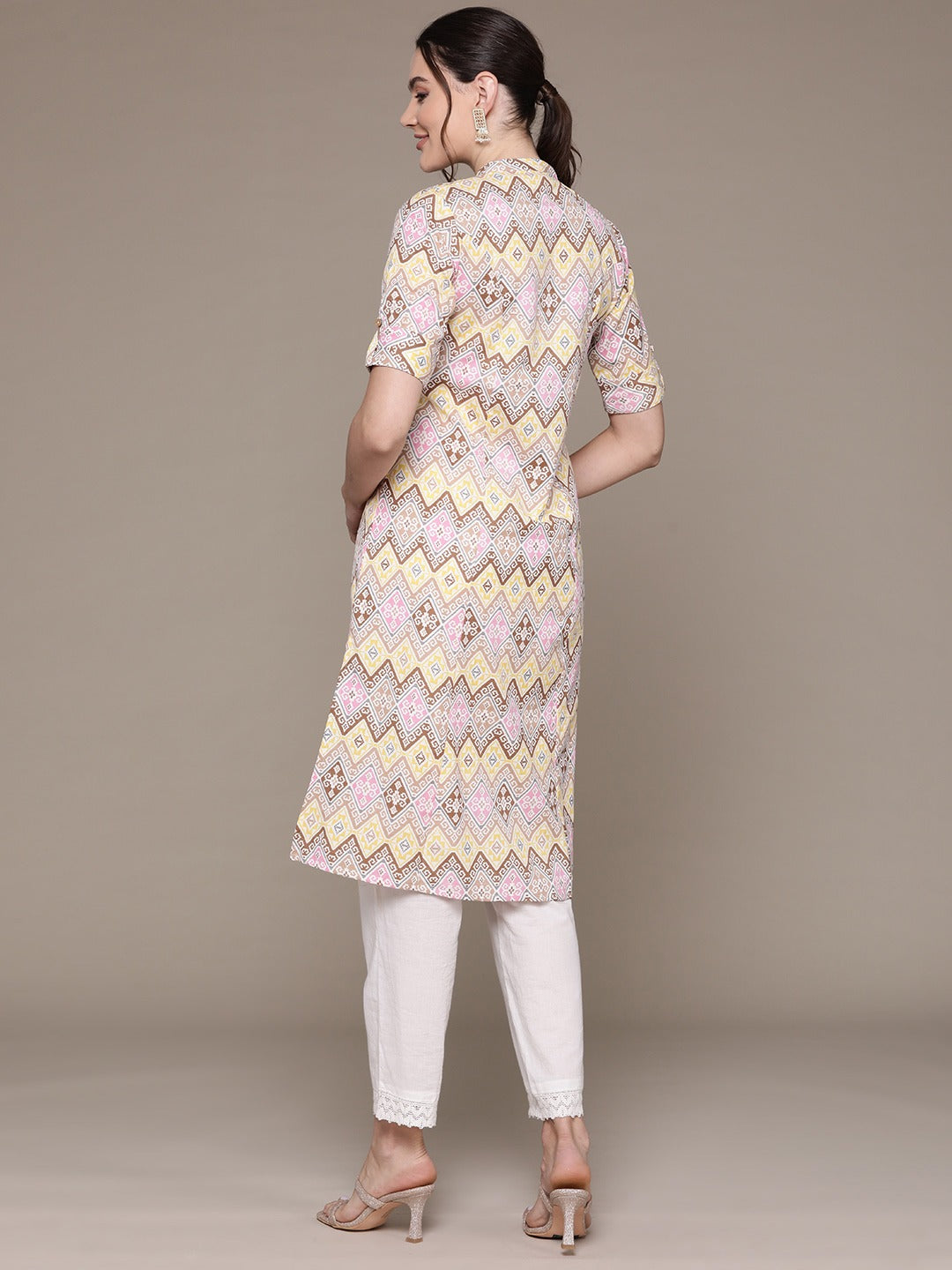 A Line Style Cotton Fabric Multi Color Kurti With Printed Work - Image 4