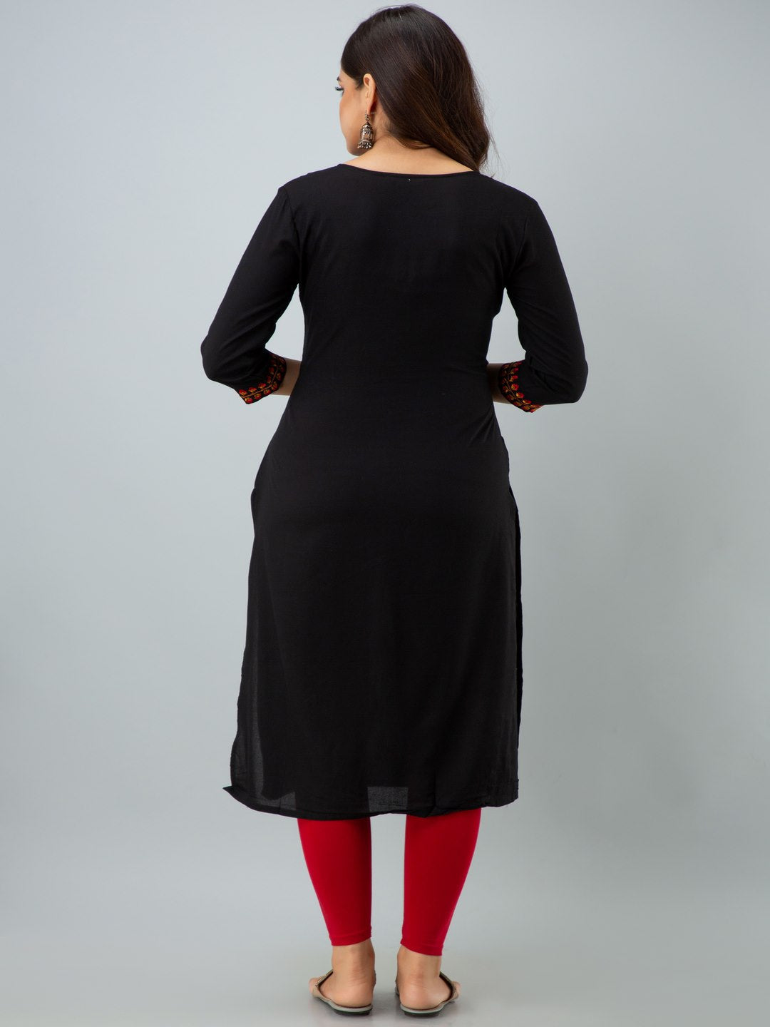 Rayon Embroidery Straight 3/4 Sleeves Round Neck Calf Kurta - Image 2