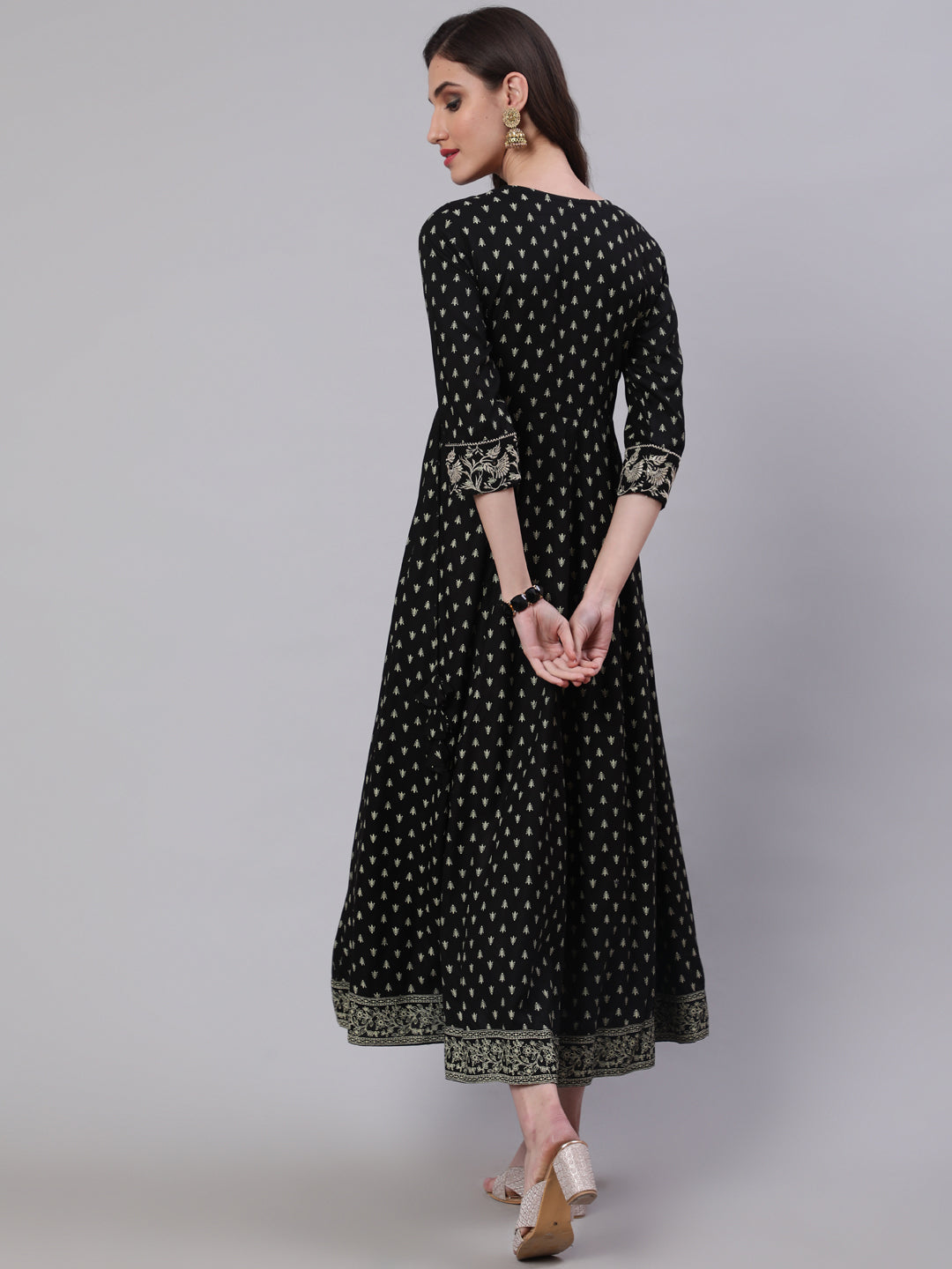 Rayon Embroidered Front slit 3/4 Sleeves Calf Kurta - Image 2