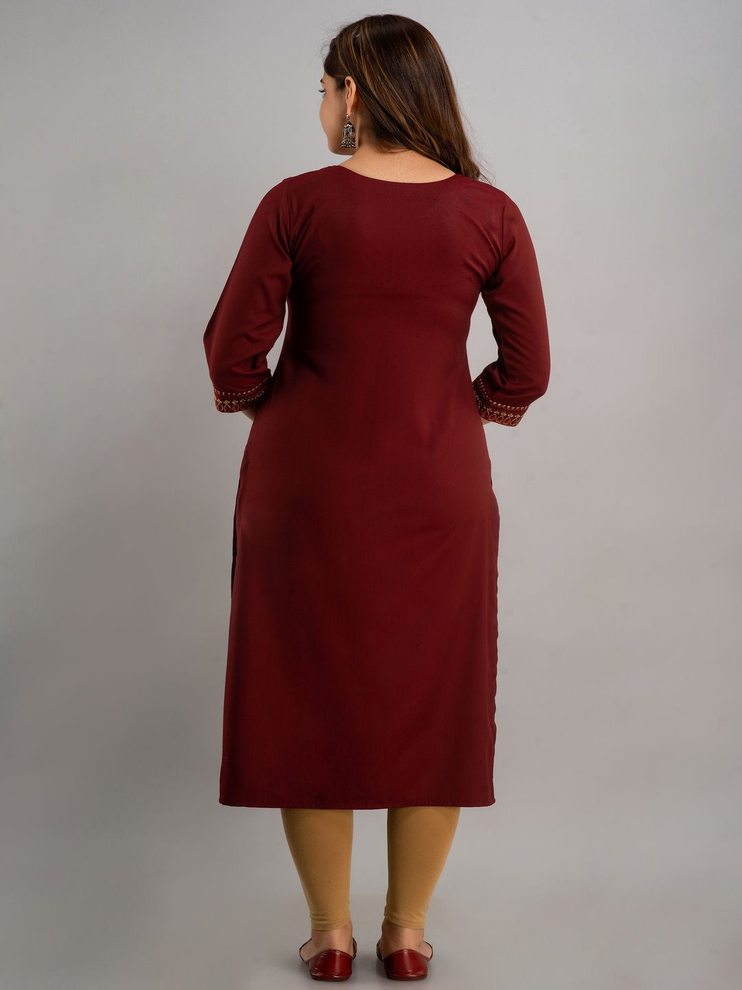 Embroidered Viscose Rayon Round Neck 3/4 Sleeves Calf Length Straight Kurta - Image 2