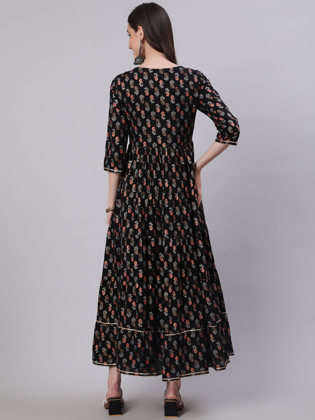 Rayon Embroidered Front slit 3/4 Sleeves Calf Kurta - Image 2