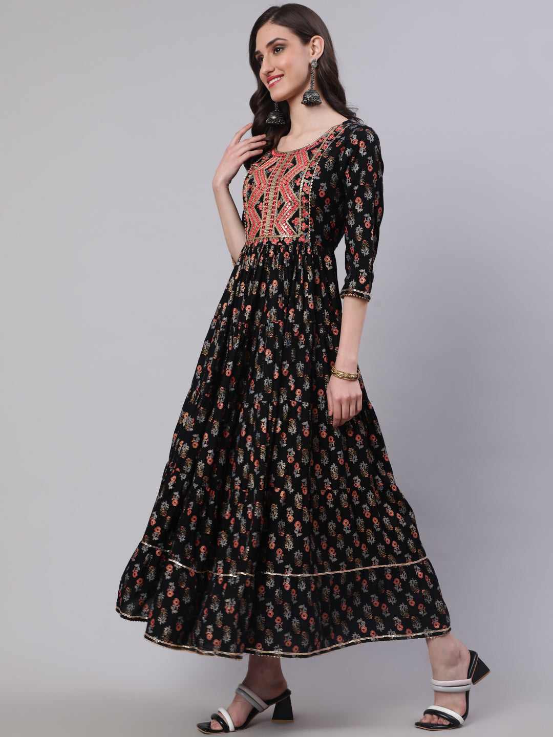 Rayon Embroidered Front slit 3/4 Sleeves Calf Kurta - Image 6