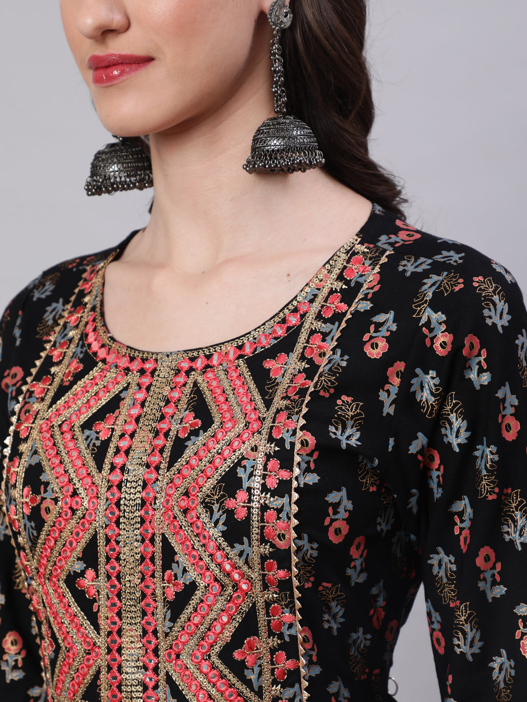 Rayon Embroidered Front slit 3/4 Sleeves Calf Kurta - Image 3
