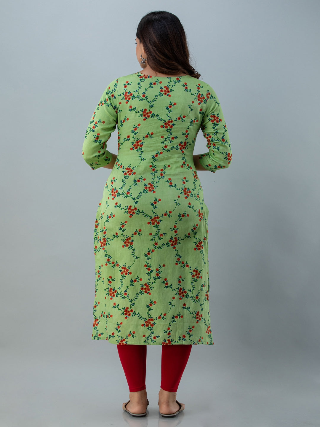 Floral Print Straight Kurta (Green) - Image 5