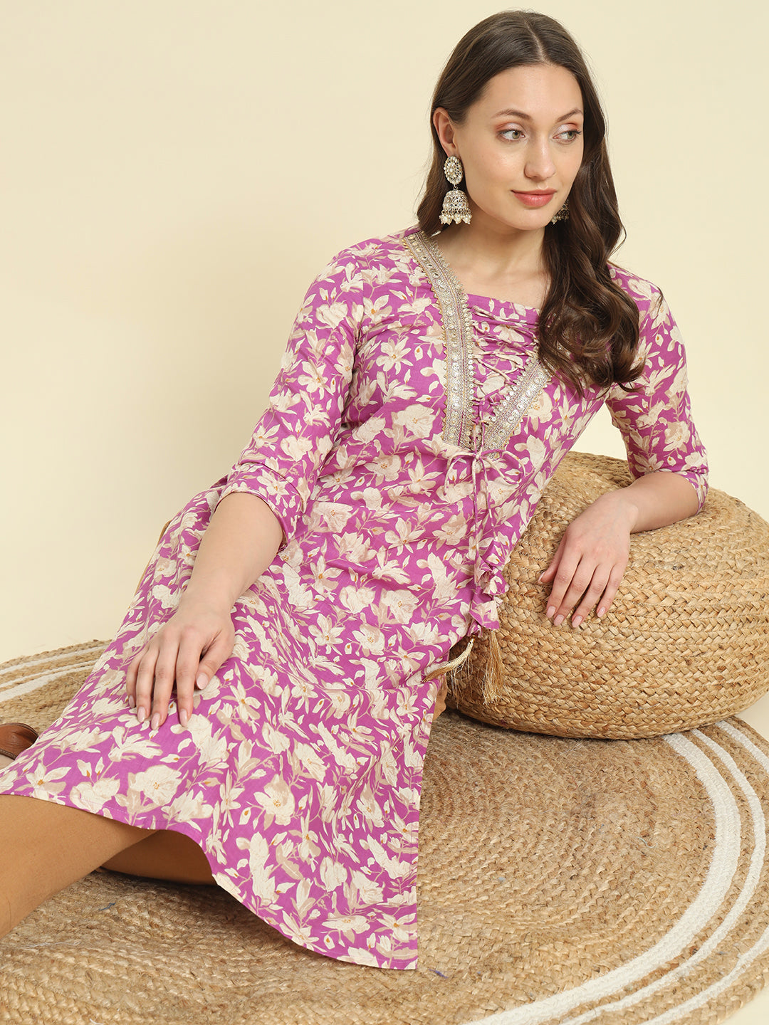 Cotton Printed & Embroidery Straight Kurta - Image 5