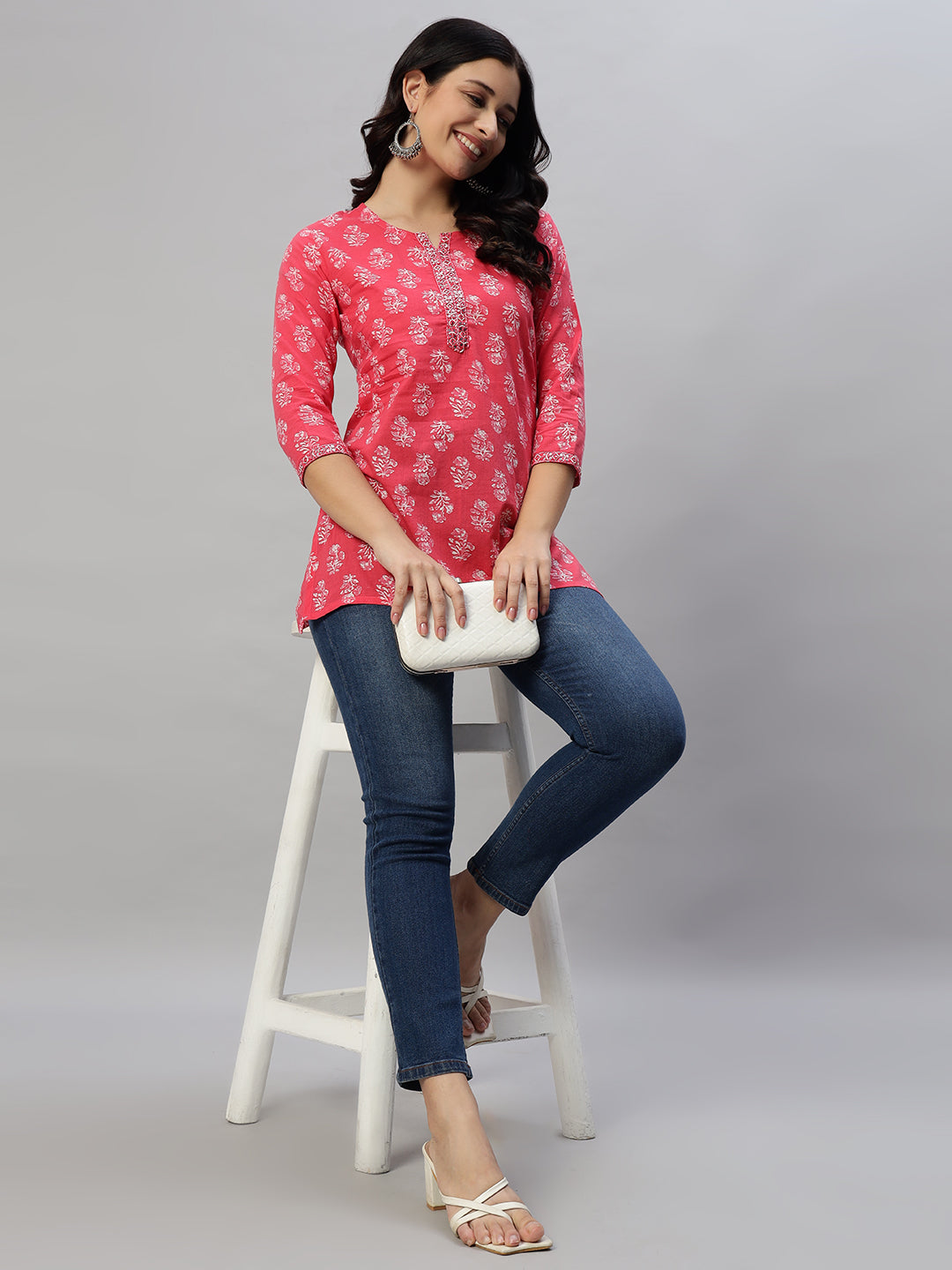 Cotton Straight Printed Red Kurta Ethnic Wear - Image 2