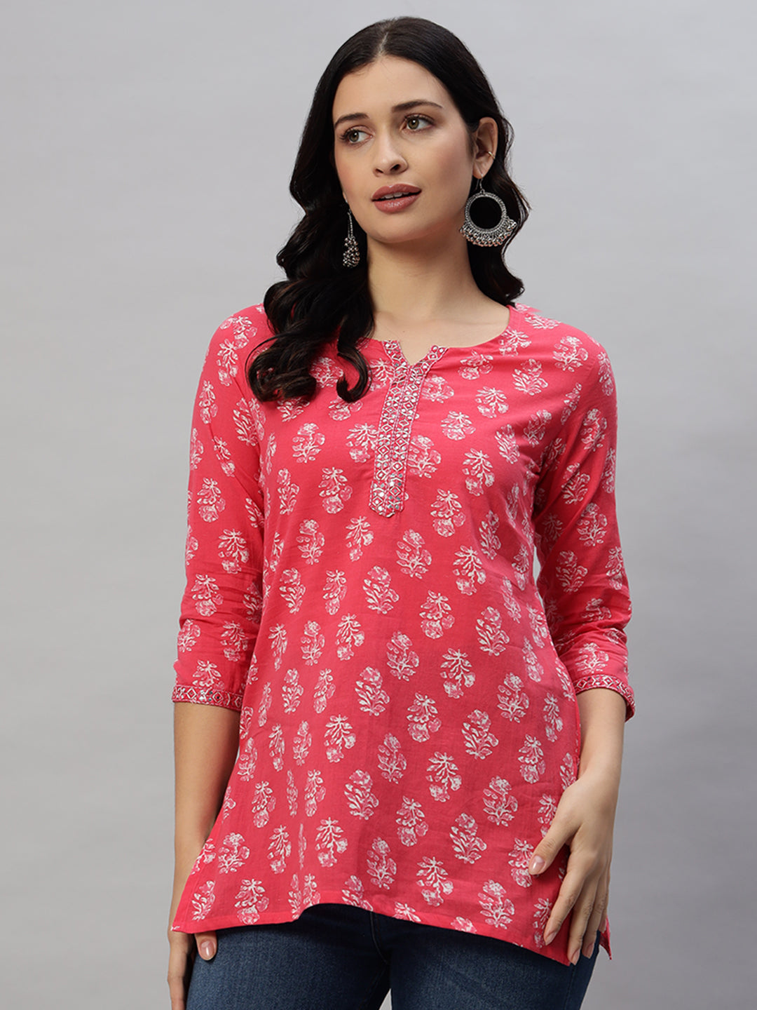 Cotton Straight Printed Red Kurta Ethnic Wear - Image 3