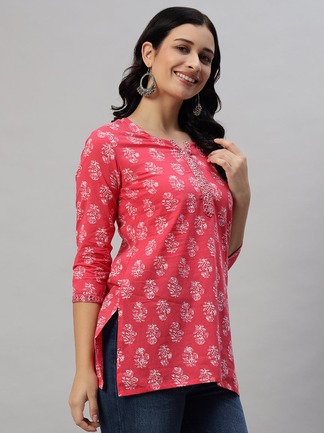 Cotton Straight Printed Red Kurta Ethnic Wear - Image 5
