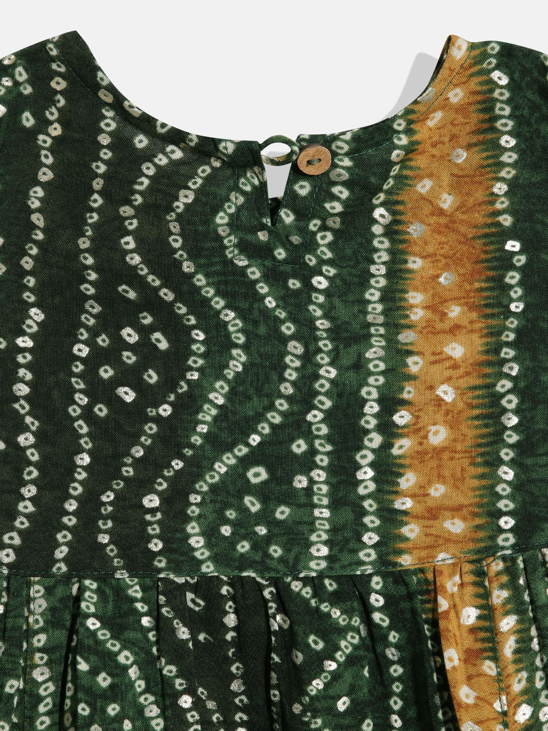Frock Style Rayon Fabric Green Color Bandhej Printed Kurti And Pyjama With Gotta Lace Work - Image 3