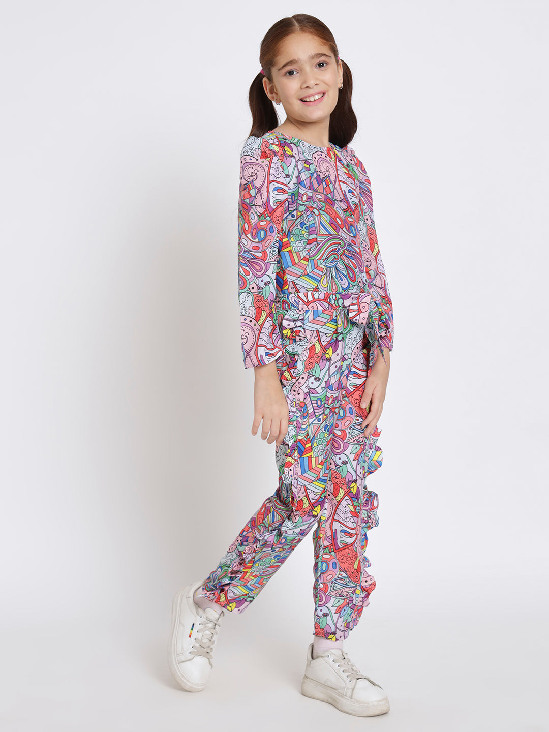 Girls Straight Style Crepe Fabric Multi Color Printed Top With Palazzo - Image 4