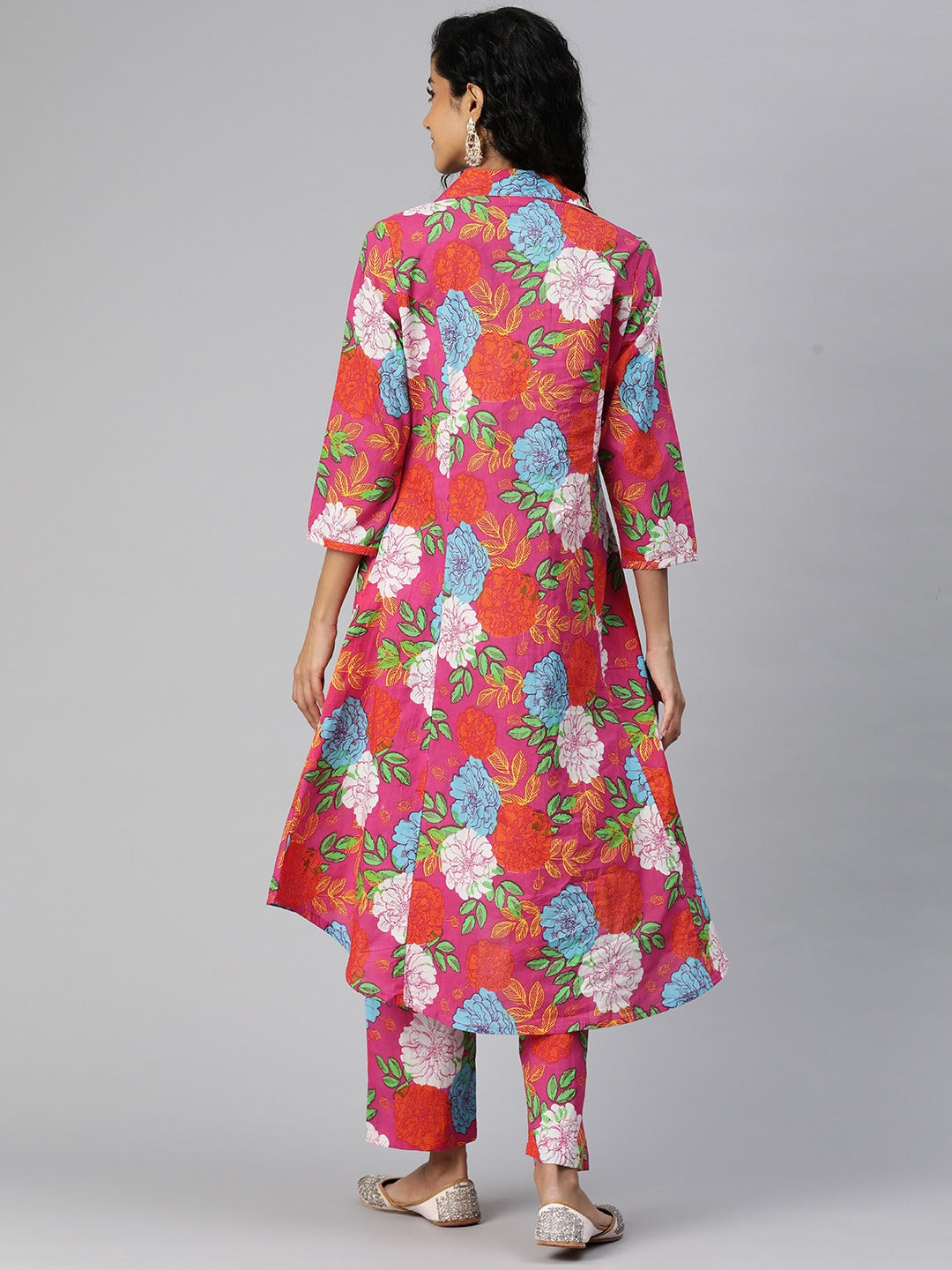 A Line Style Cotton Fabric Pink Color Co-Ord Set - Image 4