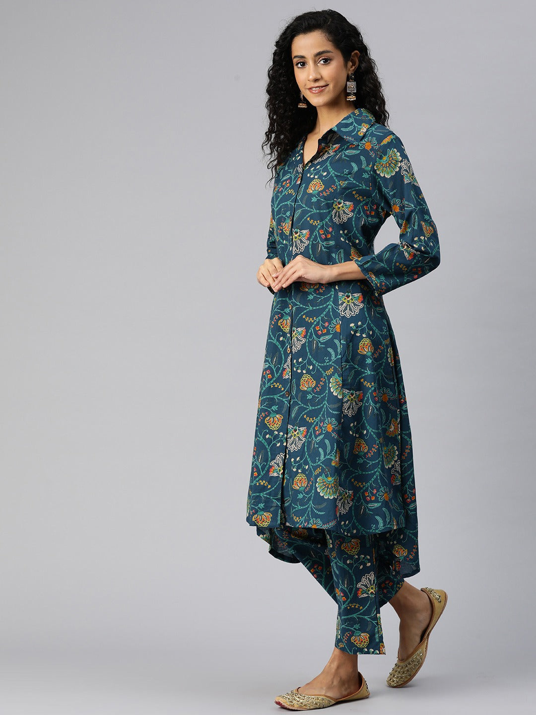 A Line Style Cotton Fabric Blue Color Kurta And Bottom - Image 2