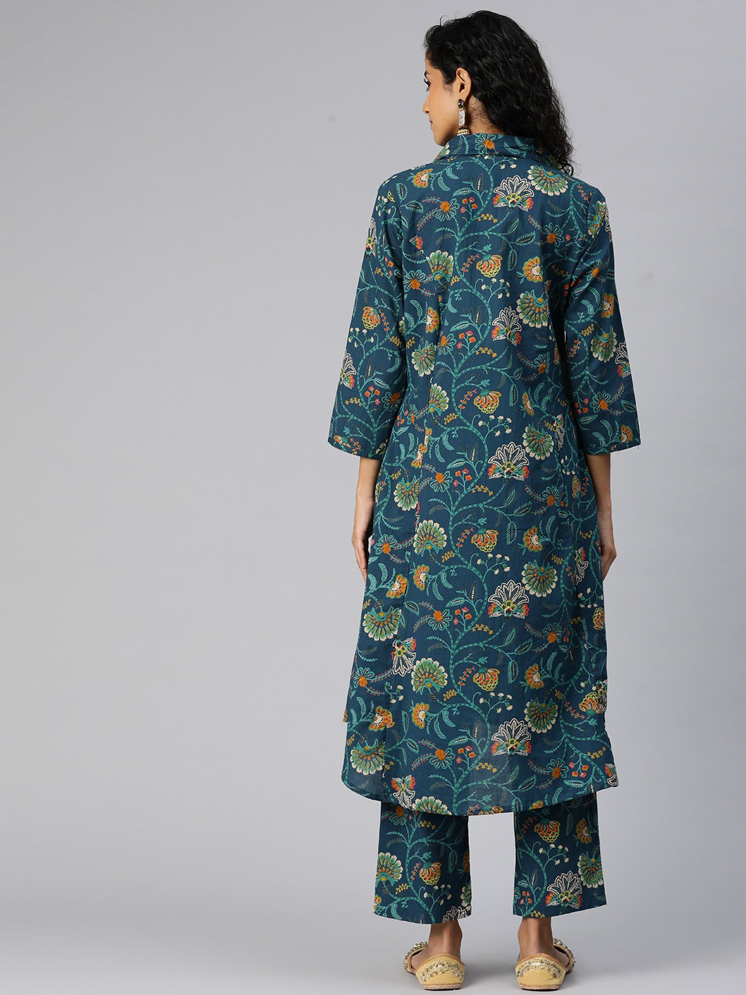 A Line Style Cotton Fabric Blue Color Kurta And Bottom - Image 4
